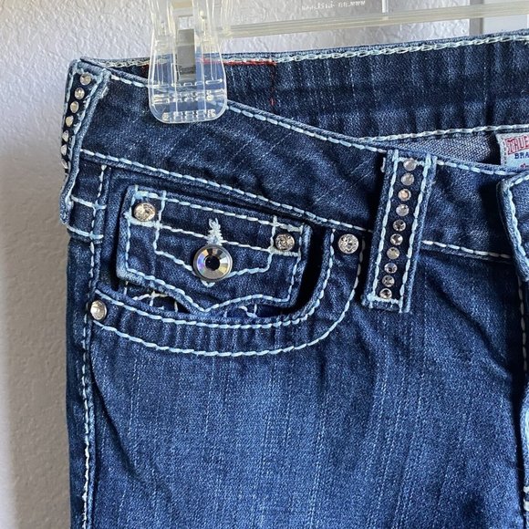 True Religion Disco Billy Big T Jeans Women's Size 28 Bootcut Dark Wash USA Made - Picture 5 of 14